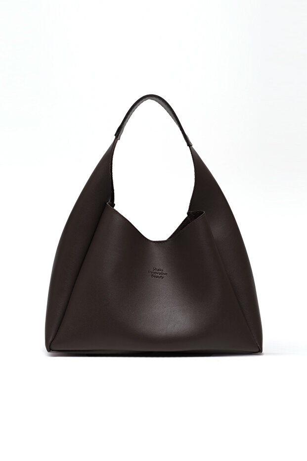 Brown Shk19 Faux Leather, Snap Closure, Single Compartment, Zippered Makeup Bag, Hand, Arm and Shoulder Bag