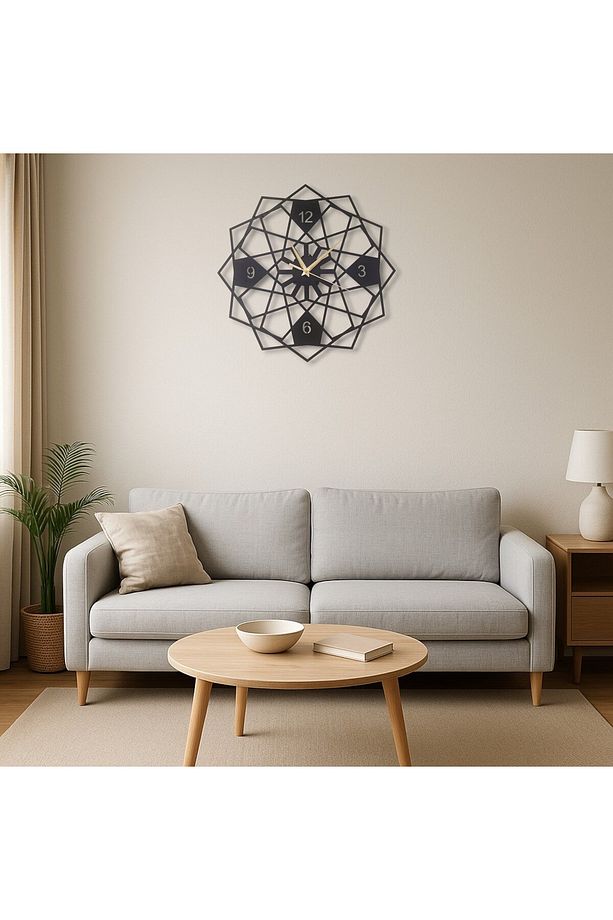 Duvar Saati Dekoratif Duvar Saati Lazer Kesim Duvar Saati Çelik Duvar Geometrik Desenli Sonsuz Duvar - 1