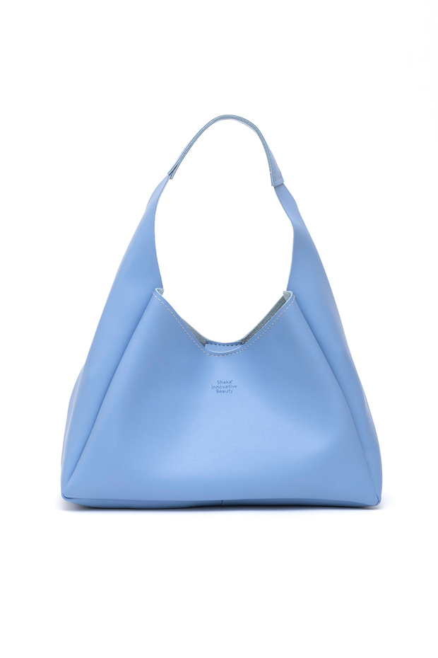 Blue Shk19 Faux Leather, Snap Closure, Single Compartment, Zippered Makeup Bag, Hand, Arm and Shoulder Bag