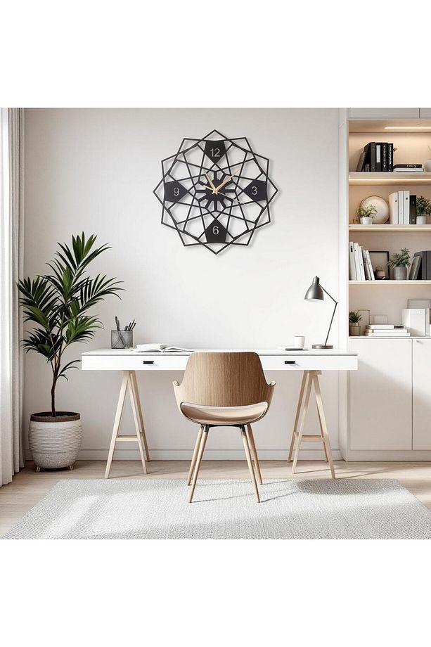 Duvar Saati Dekoratif Duvar Saati Lazer Kesim Duvar Saati Çelik Duvar Geometrik Desenli Sonsuz Duvar - 6