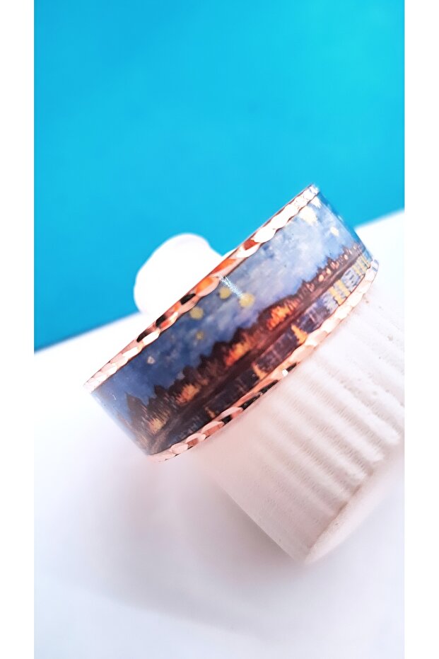 Blue Flower Patterned Copper Bracelet - 5