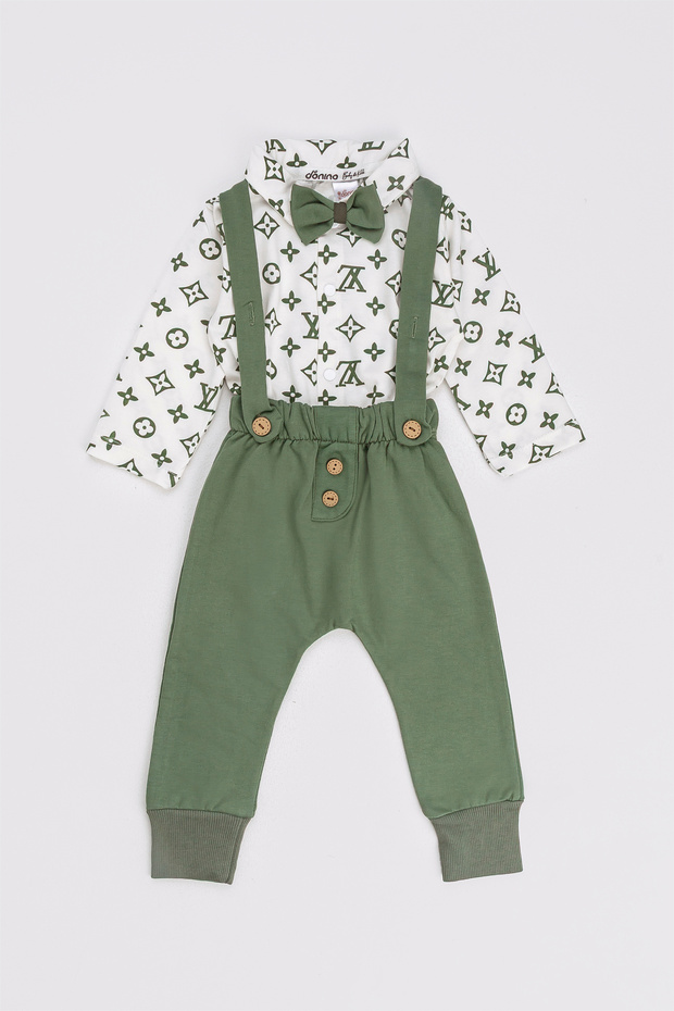 WOODEN BUTTONED BOW TIE BABY BOY SLOPET SET