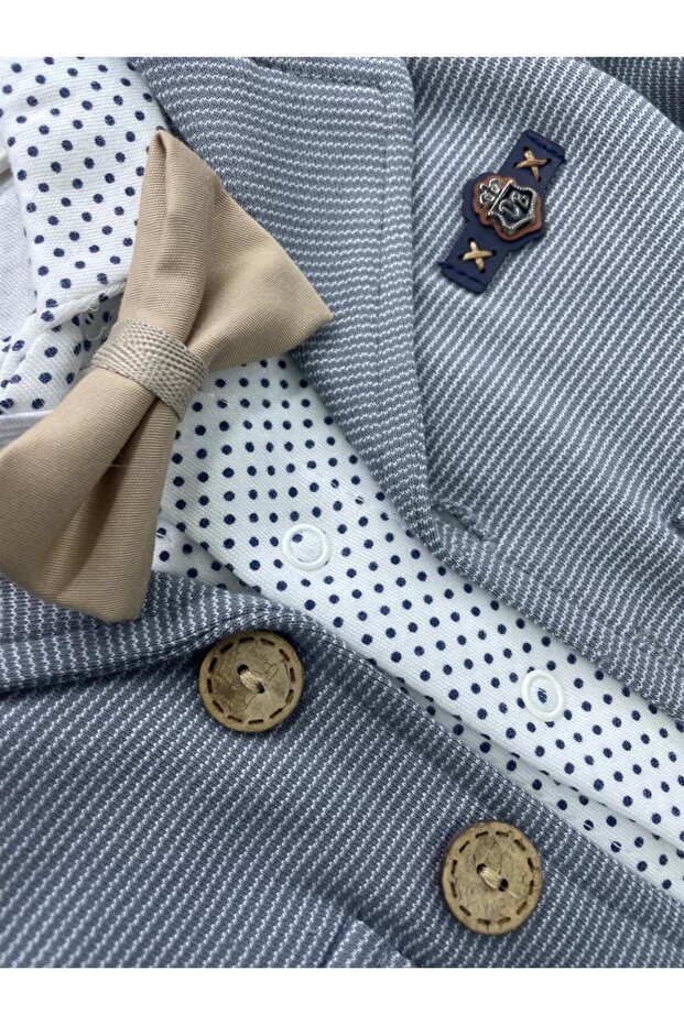 BEBEK GİYİM JAKAR KUMAŞ PAPYONLU ERKEK BEBEK 4 LÜ TAKIM - 4