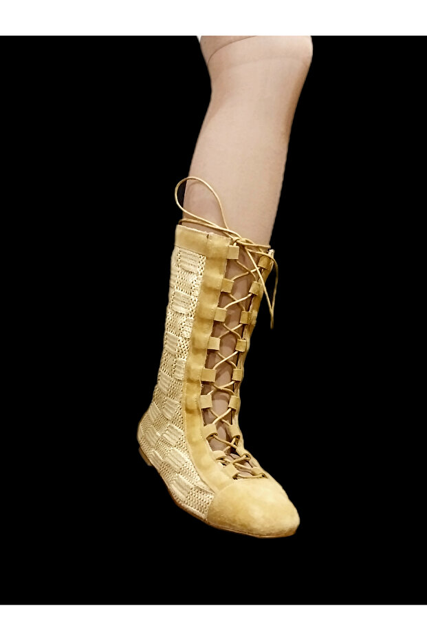 Suede Straw Summer Flat Bootie - 3