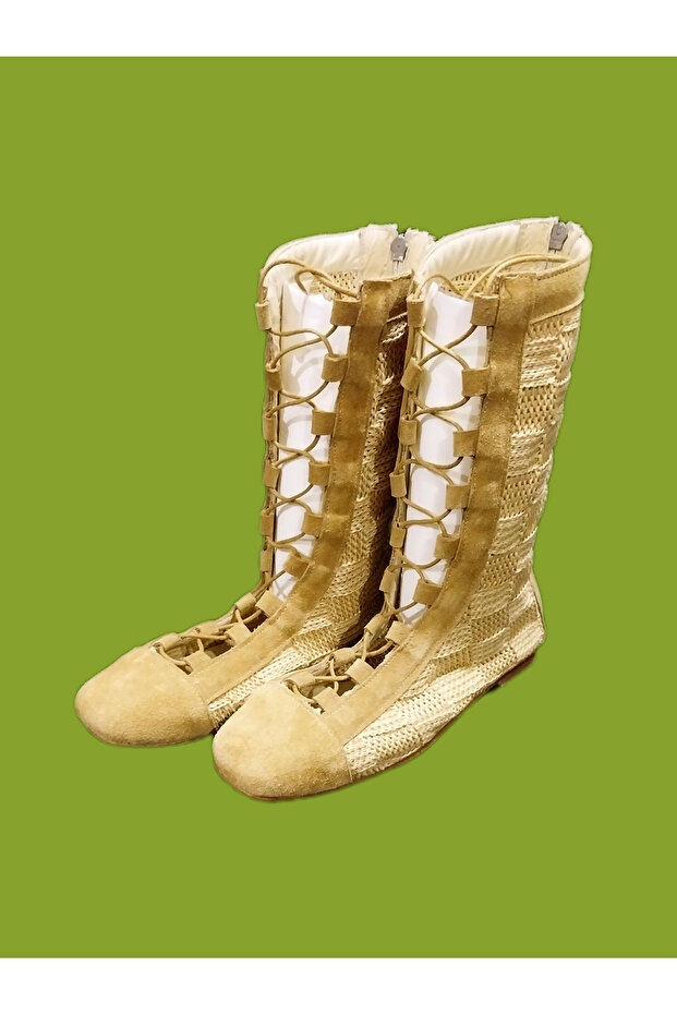 Suede Straw Summer Flat Bootie - 4