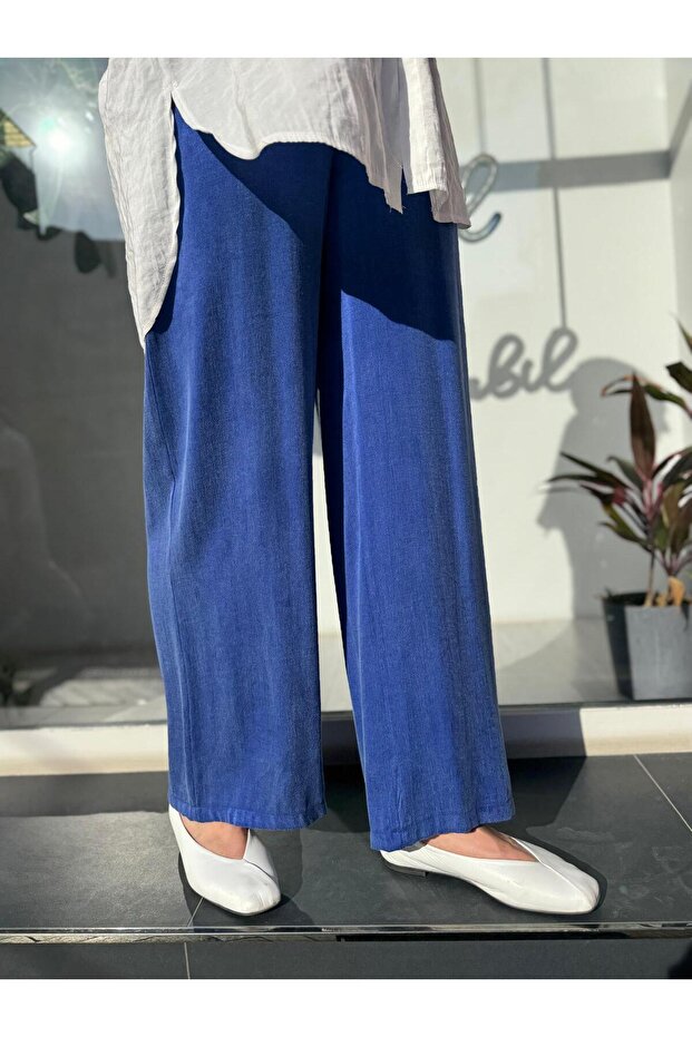 Basic İpek Kadın Pantolon Saks Mavi - 3