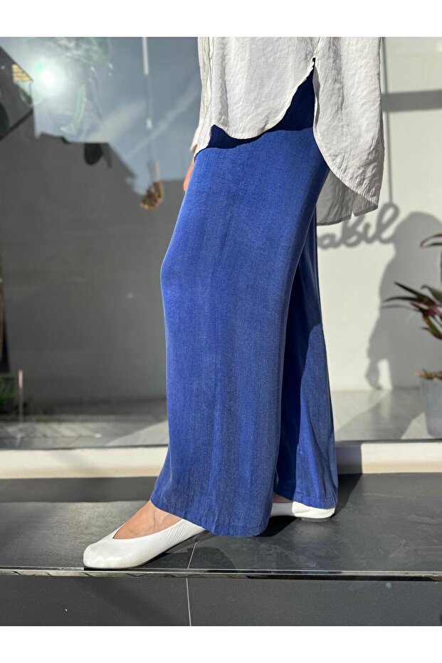 Basic İpek Kadın Pantolon Saks Mavi - 2