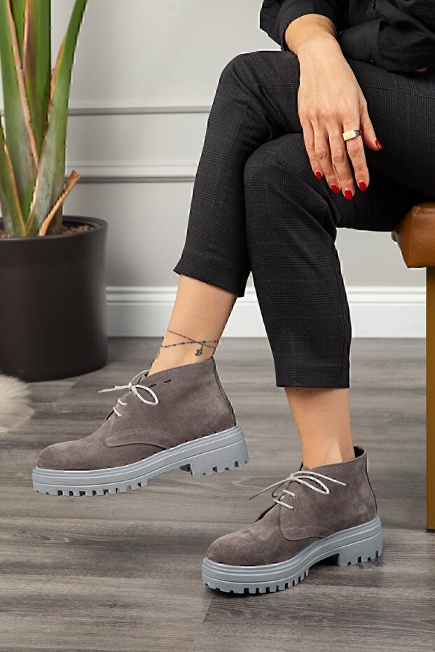 Hakiki Süet Gri Kadın Bot - 2