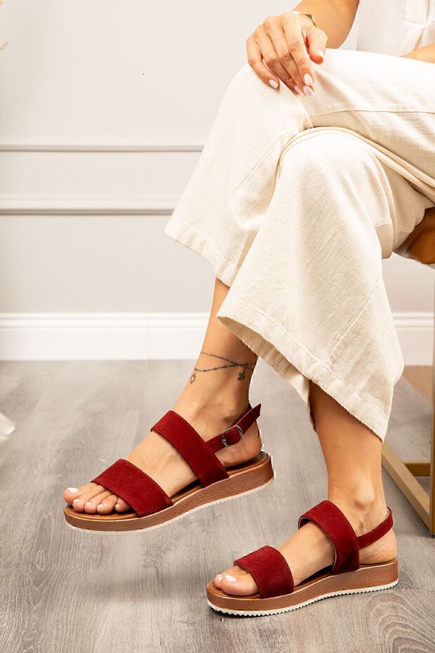 Women's Burgundy Genuine Suede Sandals