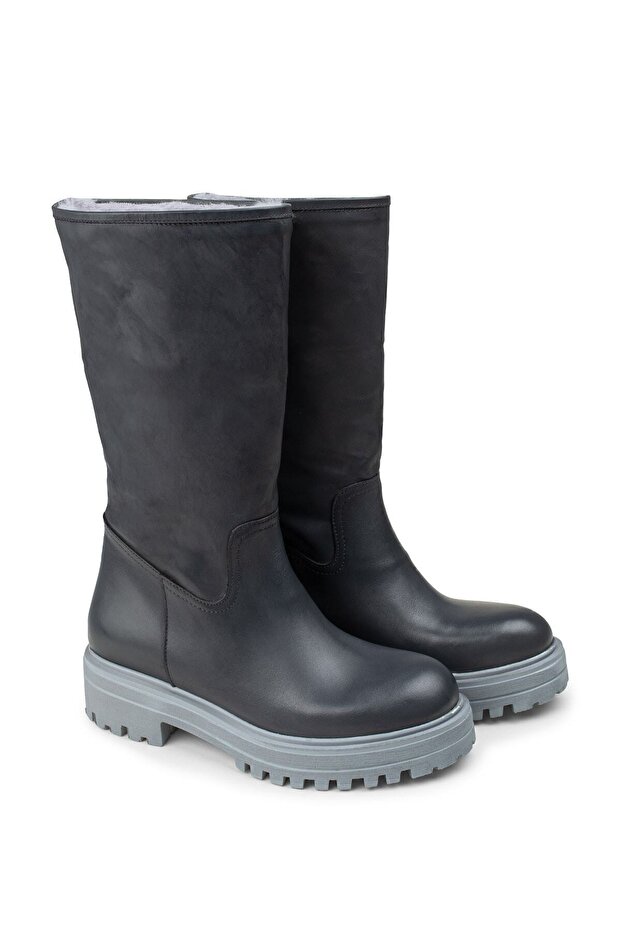 Hakiki Deri Gri Kadın Bot - 3