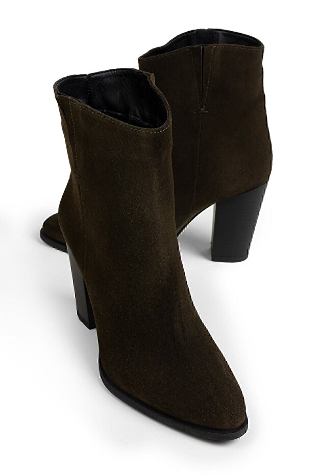 Hakiki Süet Haki Kadın Bot - 1