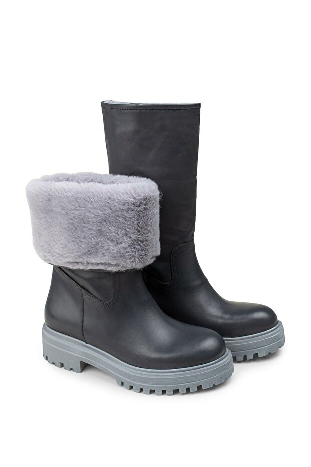 Hakiki Deri Gri Kadın Bot - 1