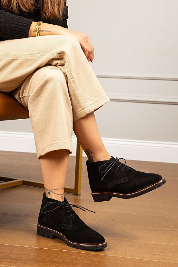 Hakiki Süet Siyah Kadın Bot - 1