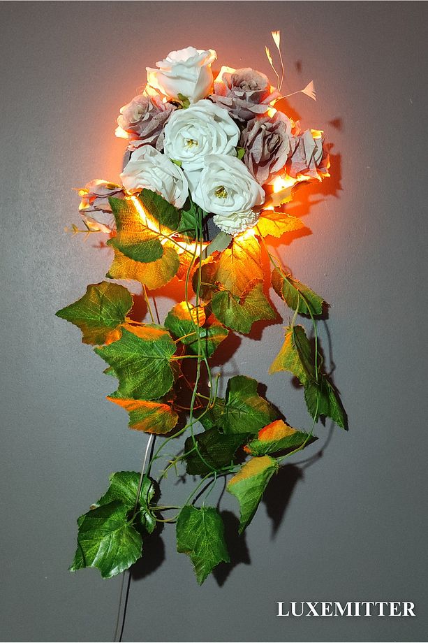 Neon Led Işıklı Dekoratif Duvar Saksısı Yapay Çiçek Vazosu Yuvarlak Iç Mekan Bitki Aydınlatma Süsü - 4