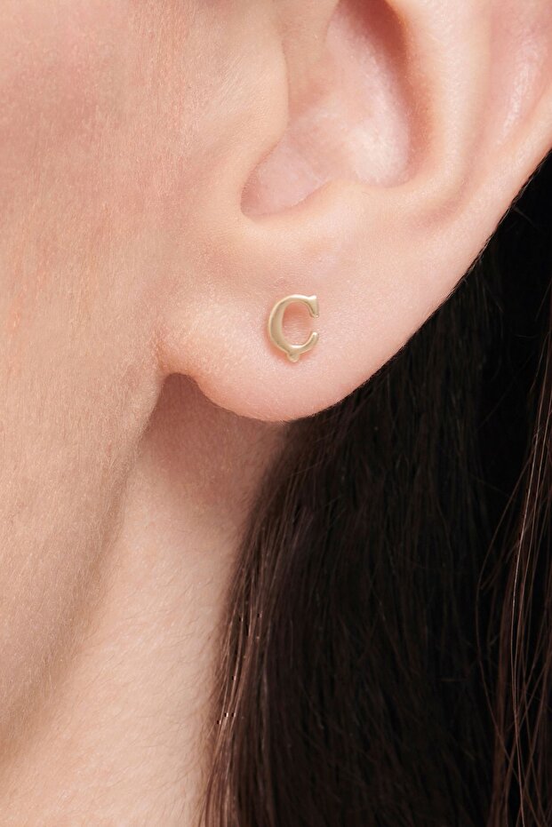 Altın Ç Harfi Küpe - 1