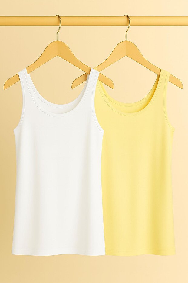 قطعتان من تي شيرت بدون أكمام ذو تصميم مريح وقاعدة سميكة - 1
