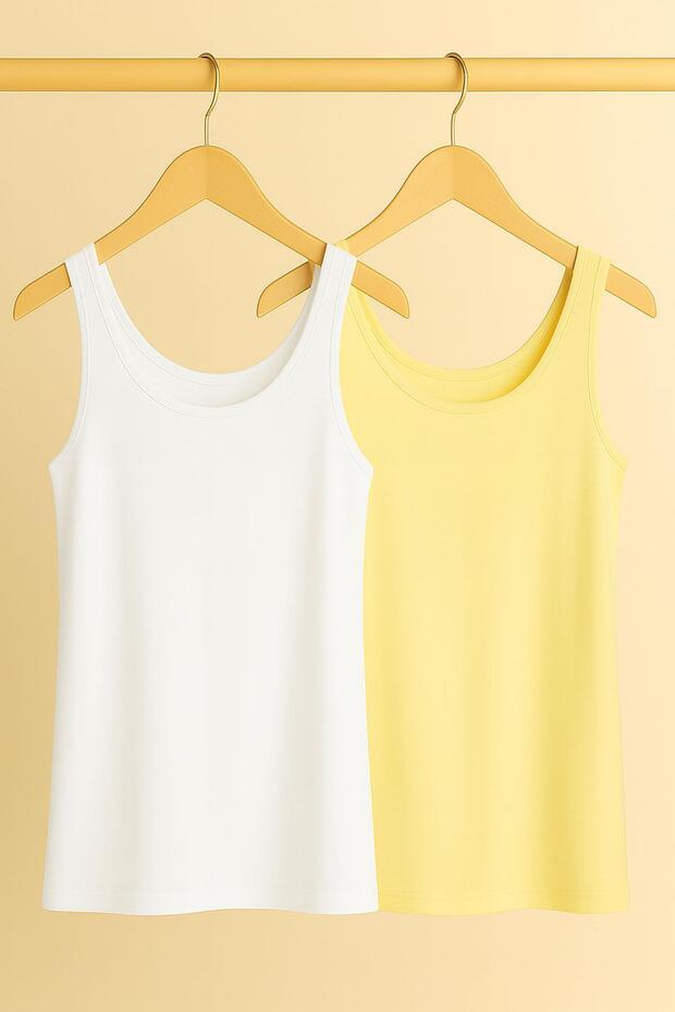 2 Pieces A-Line Comfortable Fit Basic Thick Strap Undershirt T-Shirt - 1