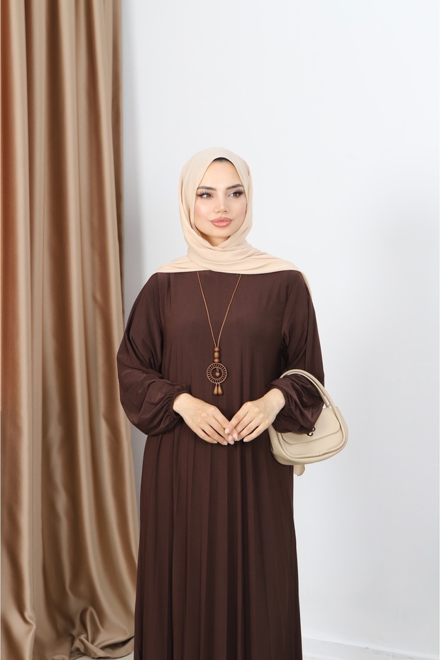 KOLYELİ PİLİSELİ SANDY ELBİSE - 4