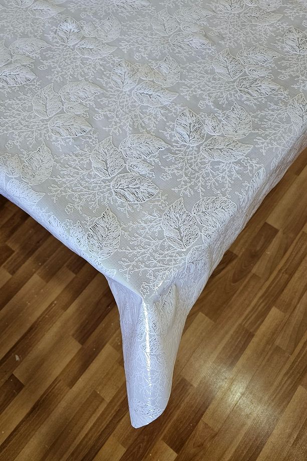 Hasır Lüx Pvc Kaplamalı Silinebilir Yaprak Desen Masa Örtüsü Su Geçirmez Lüks Muşamba Sofra Bezi - 4