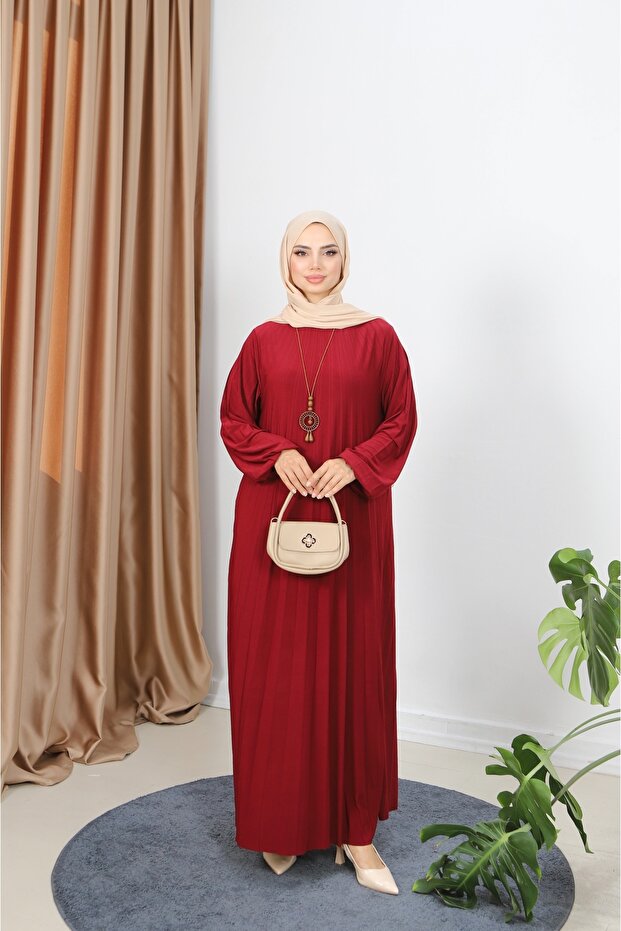 KOLYELİ PİLİSELİ SANDY ELBİSE - 1