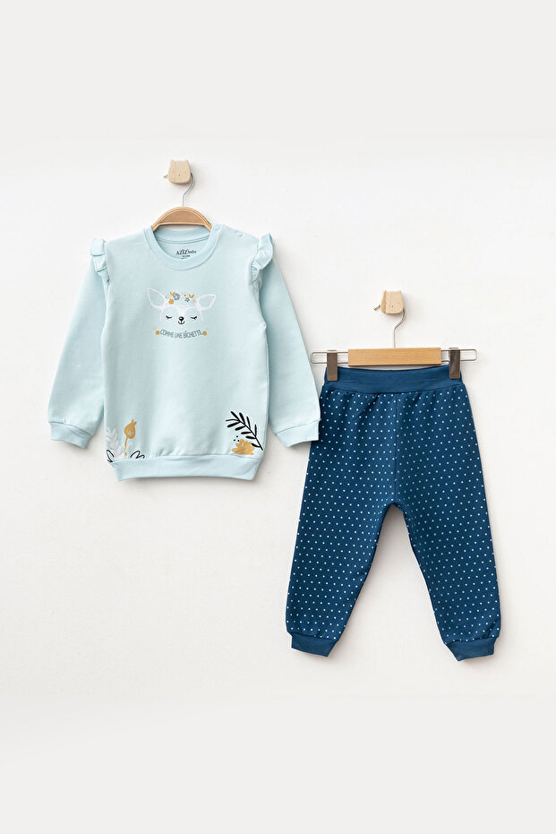 Baby Girl Animal Patterned Sweatshirt Pants 2-Piece Top and Bottom Baby Set 3 Months-36 Months