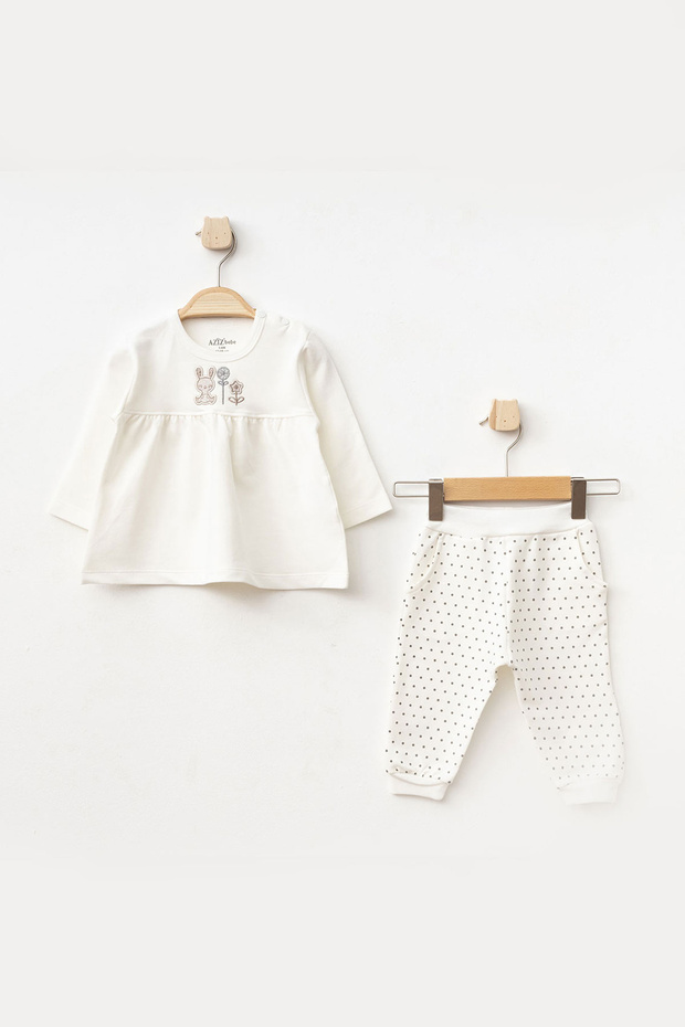 Baby Girl Rabbit Embroidered Sweatshirt Pants 2-Piece Bottom Top Baby Set 3 Months - 18 Months