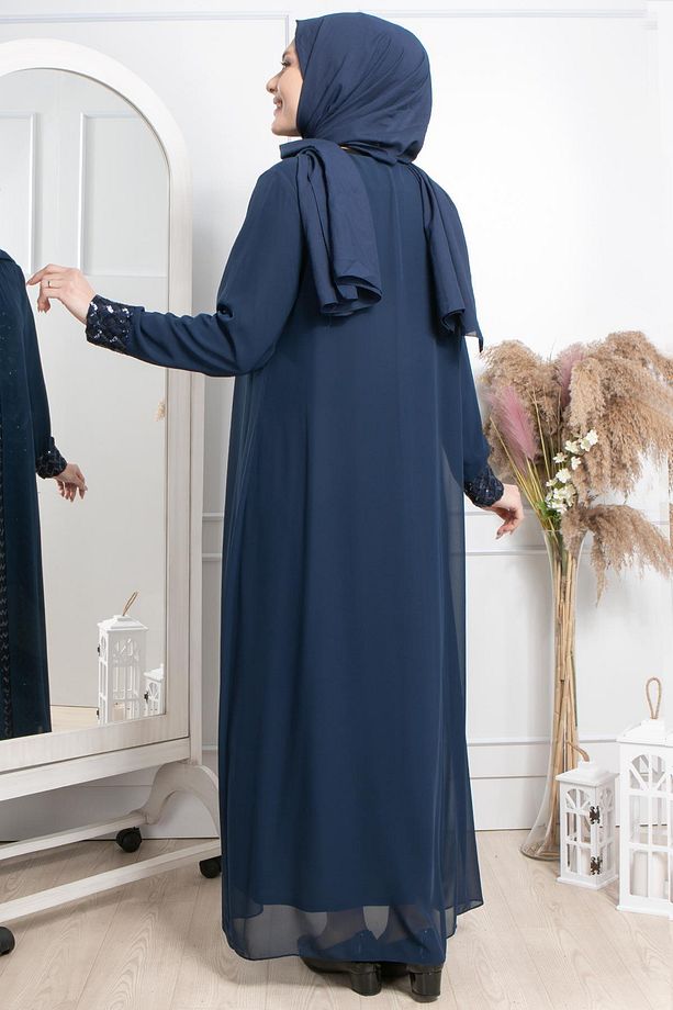 Taş Işlemeli Pul Payetli Abiye Lacivert Mda2307 - 5