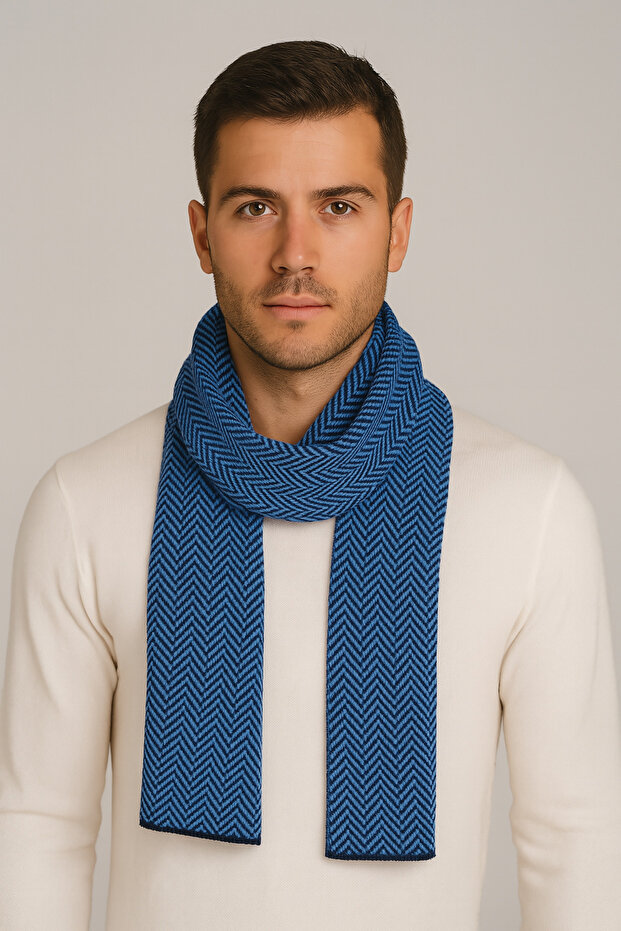 Herringbone Patterned Knitwear Scarf - 1