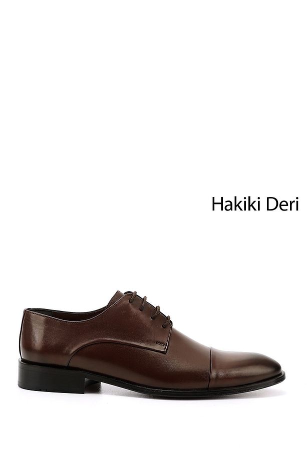 Erkek Kahve Antik Bağcıklı Kösele Taban Hakiki Deri Klasik Ayakkabı - 1