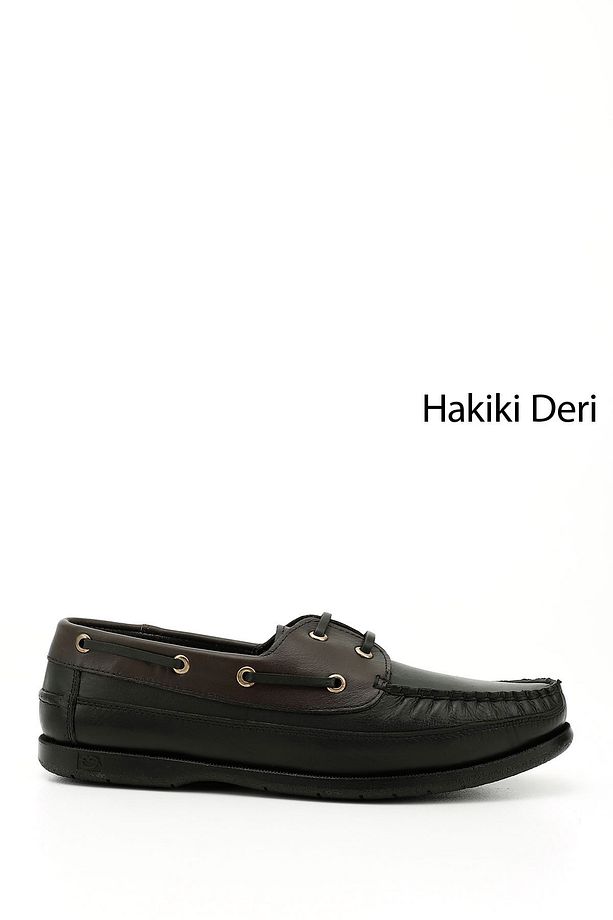 Erkek Siyaha Kahve Bağcıklı Kauçuk Taban Hakiki Deri Ayakkabı - 1