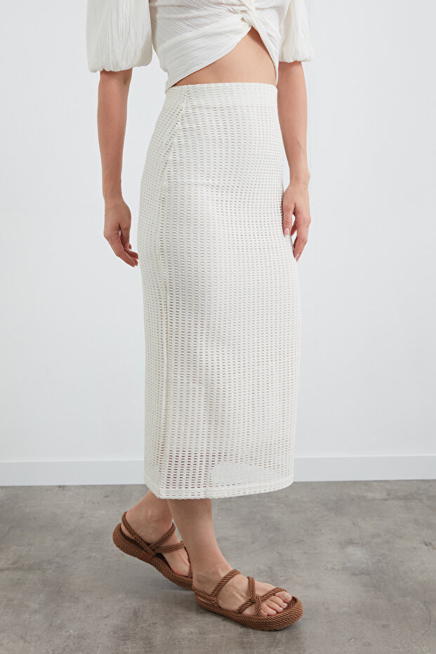 Basic Beli Lastikli Triko Etek - 3