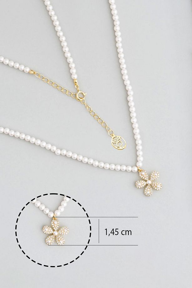 İnci Çiçeği 18 Ayar Sarı Altın Kaplama 40 Cm Gümüş Minimal Kolye - 3