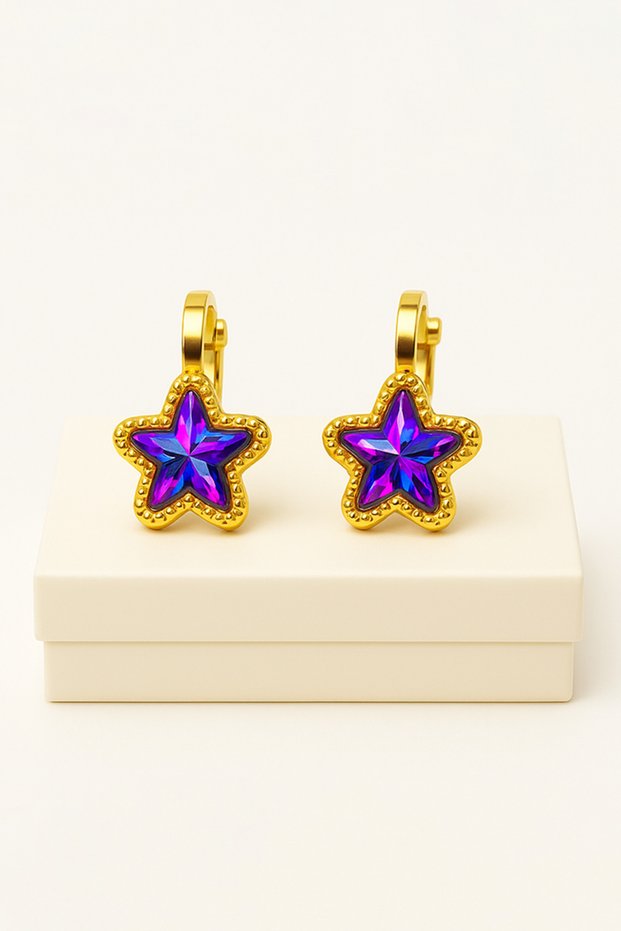 Compression Earrings Colorful Stars Design Earrings for Non-Pierced Ear