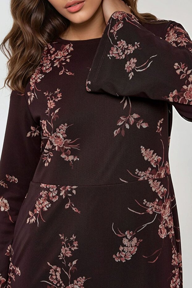 Çiçek Desenli Modest Elbise - 3