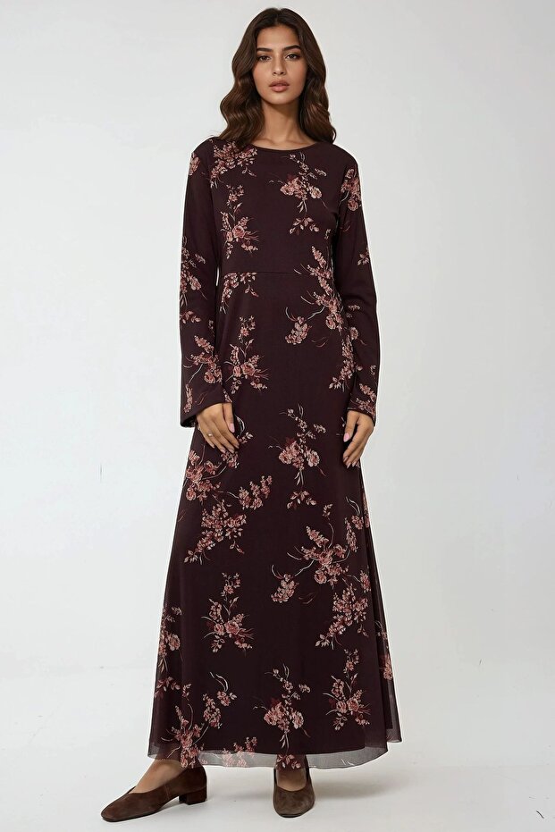 Çiçek Desenli Modest Elbise - 5