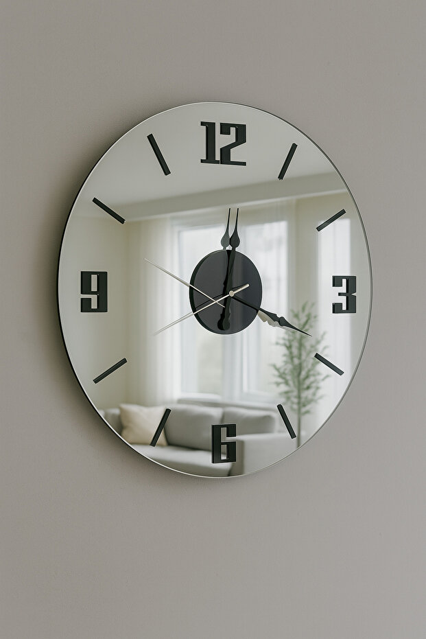 ساعة حائط مرآة مسطحة 48 سم - 2