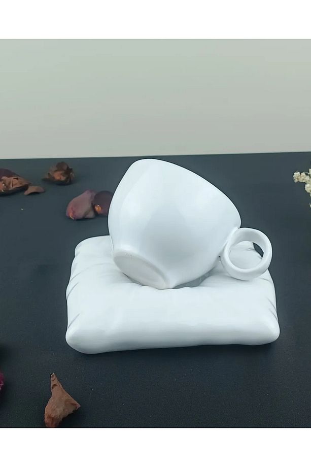 Dekoratif Seramik Kupa ve Altlık Seti - Minimal Tasarım - El Yapımı Hediyelik Mutfak Dekoru - 3