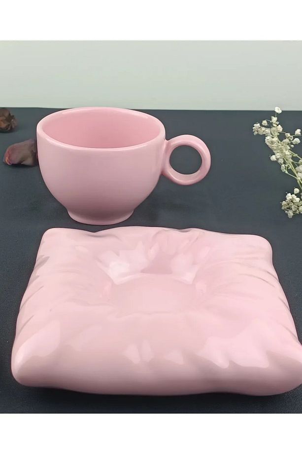 Dekoratif Seramik Kupa ve Altlık Seti - Minimal Tasarım - El Yapımı Hediyelik Mutfak Dekoru - 7