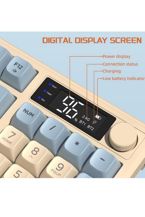 M96 Klavye Bluetooth/2.4g Kablosuz Klavye Işıklı Usb Type-c Kablolu Şarj Gösterge Panelli - 6