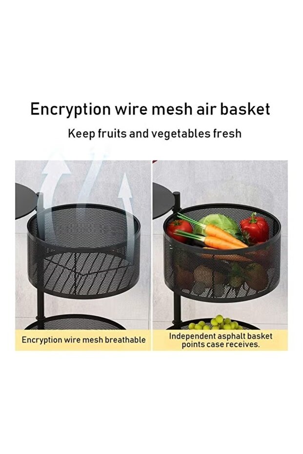 5tire Kitchen Storage Shelf Rotatable Fruit Vegetable Basket Circular Rotating Basket Large Storage - 2