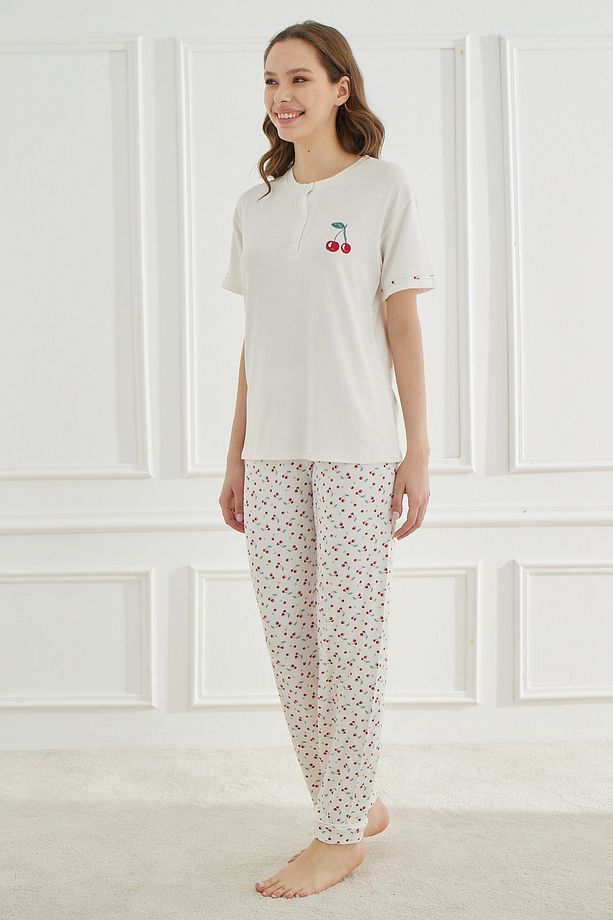 Ethnic Patterns Ekru Kısakol Kadın Pijama Takımı - 2