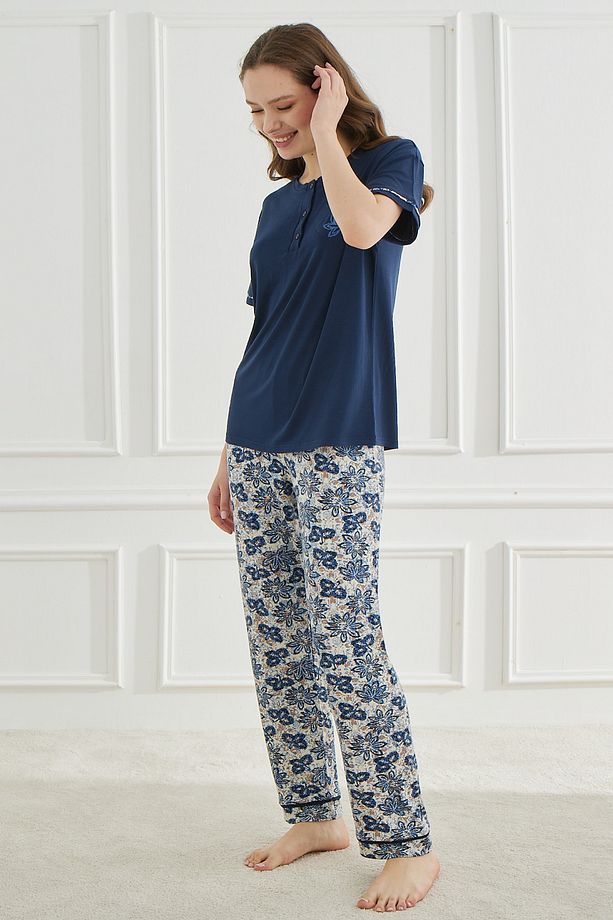 Ethnic Patterns Lacivert Kısakol Kadın Pijama Takımı - 3