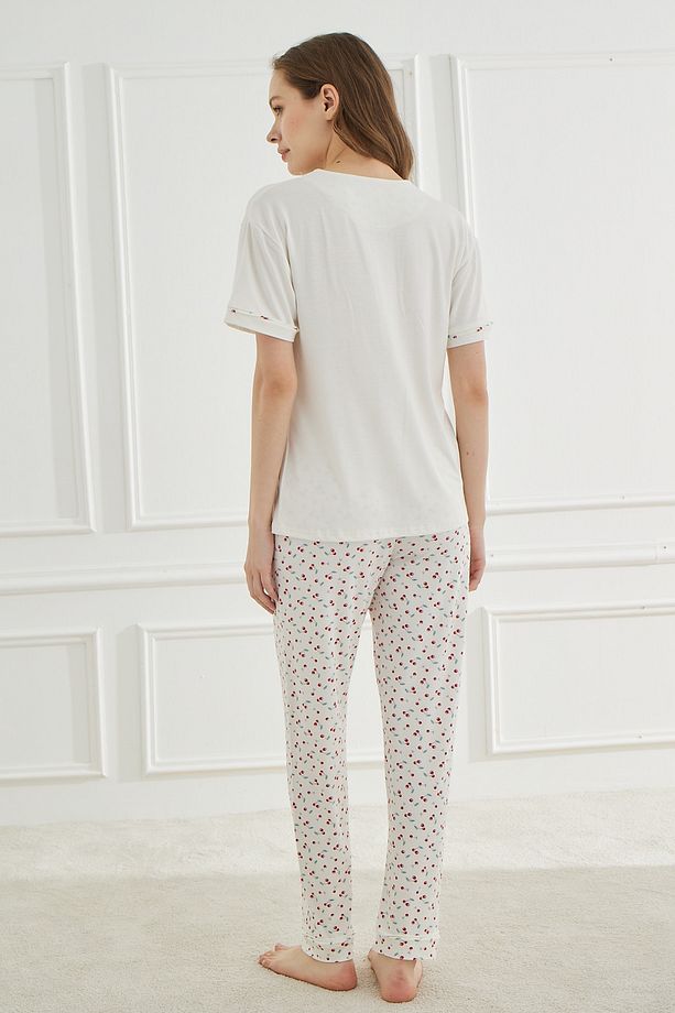 Ethnic Patterns Ekru Kısakol Kadın Pijama Takımı - 4