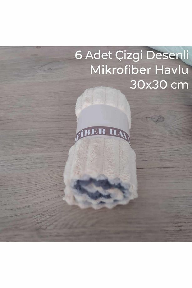 6 Adet Çizgi Desenli Mikrofiber Havlu | Mutfak Banyo Havlusu Temizlik Bezi - 3