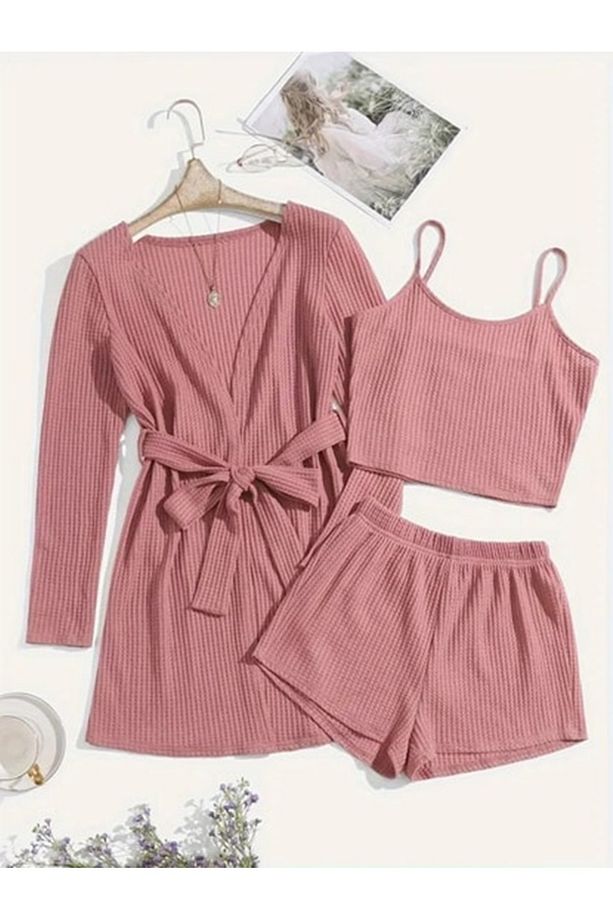 Bella Notte Pijama Takımı Askılı Sort Sabah'lık 3'lü Set - 1