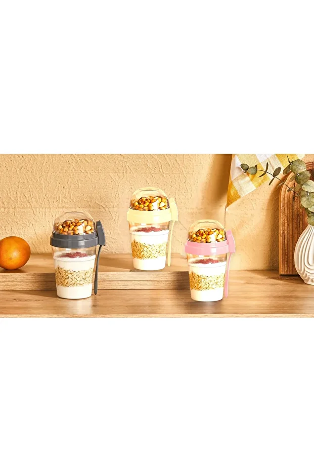 Diet Container with Bowl, Spoon and Fork - Yogurt Container - Practical Salad Container Practical Snack Container - 3