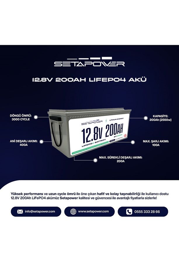 Setapower 12.8V 200AH LiFePO4 Akü - 5
