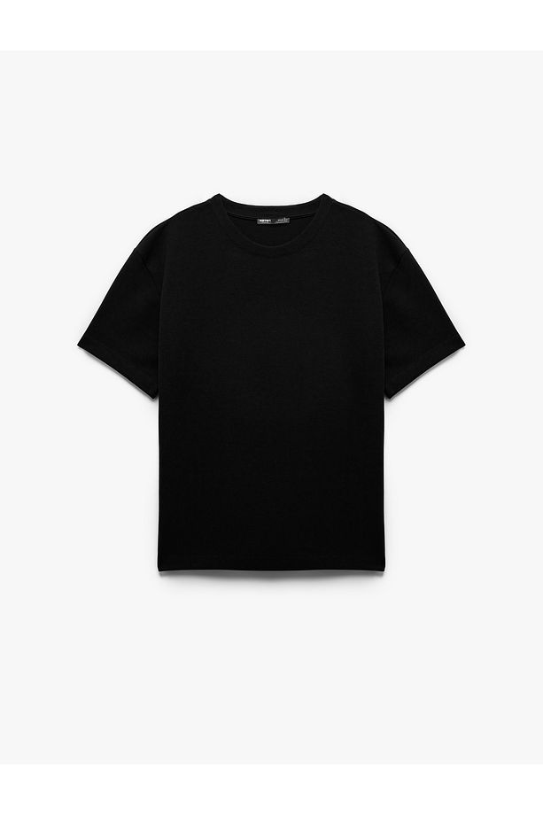 Pamuklu Kısa Kollu Pike Kumaş Bisiklet Yaka Basic Oversize Tişört - 1
