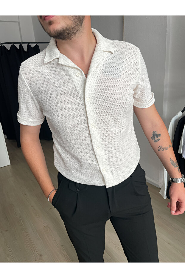 Erkek Örme Detay Gömlek - 1
