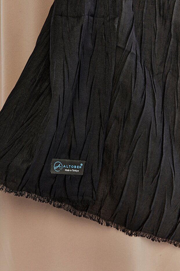 Pliseli Bambu Şal - Siyah - 6